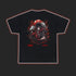 TKYSPORT Anime T-shirt design of Sasuke Uchiha posing with two wolves, dark and red themed. Naruto Graphic Art.