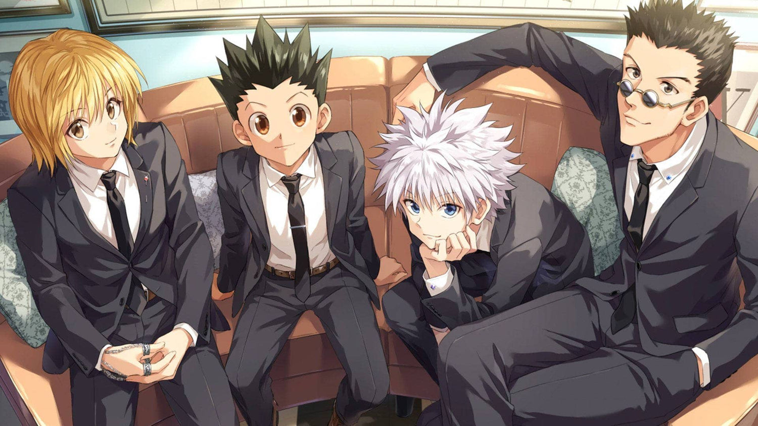 TKYSPORT 'contact us' banner showing the hunter x hunter crew sat on a couch wearing formal suits